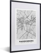 Fotolijst incl. Poster - Stadskaart - Hardenberg - Grijs - Wit - 40x60 cm - Posterlijst - Plattegrond