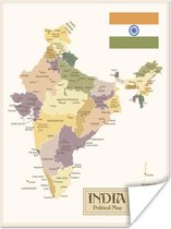 Poster Illustratie van een kaart van India en haar provincies - 60x80 cm