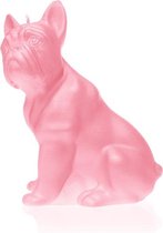 Roze gelakte figuurkaars, design: Bulldog  Hoogte 15 cm (24 uur)