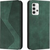 Voor Samsung Galaxy A32 5G Huid Voelen Magnetisch S-type Effen Kleur Horizontale Flip Lederen Case met Houder & Kaartsleuf & Portemonnee (Groen)