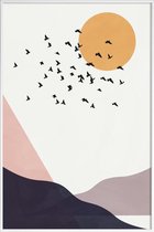 JUNIQE - Poster in kunststof lijst Flock Of Birds III -40x60 /Geel &