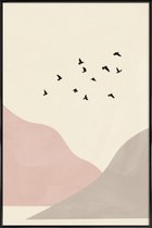 JUNIQE - Poster in kunststof lijst Flock Of Birds I -40x60 /Ivoor &