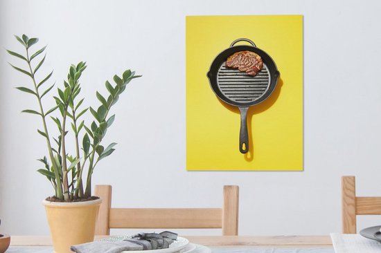Steak frit dans une poêle toile 2cm 30x40 cm - petit - Tirage photo sur toile (Décoration murale salon / chambre)
