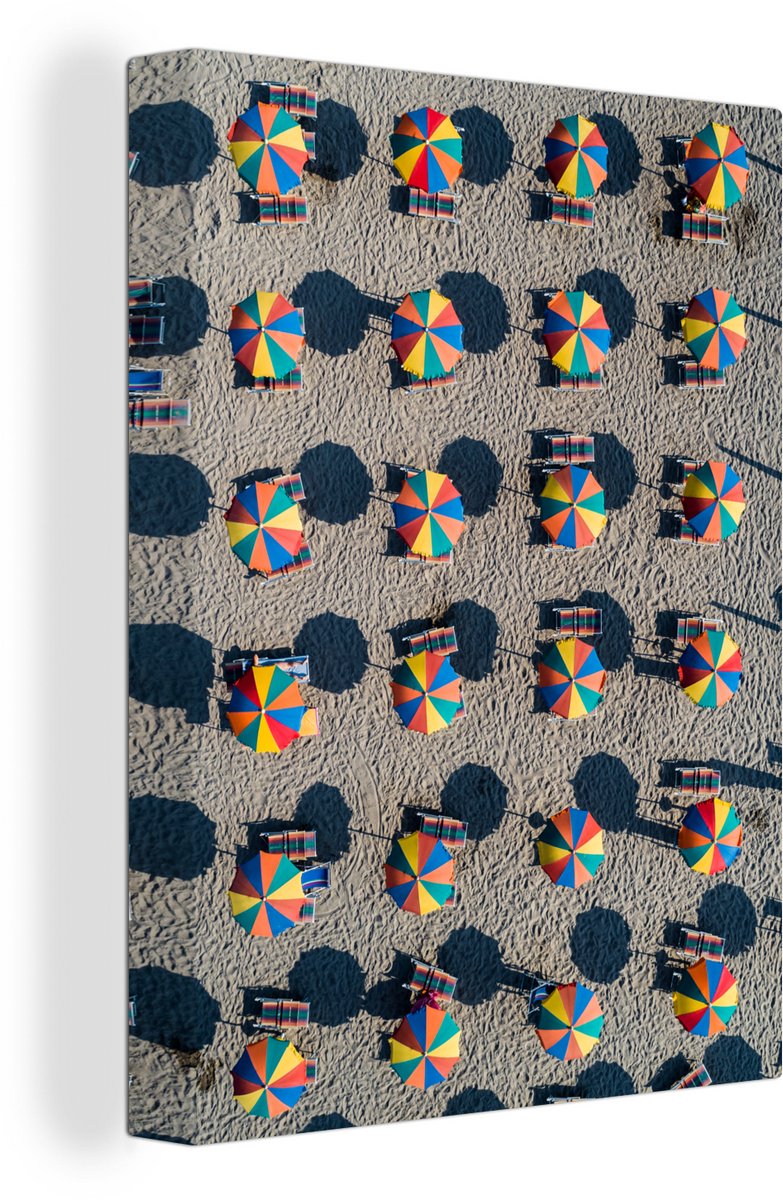 Canvas Schilderij Parasol - Strand - Zomer - 60x80 cm - Wanddecoratie