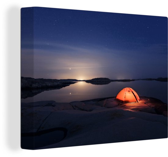 Une tente avec éclairage au lever du soleil 80x60 cm - Tirage photo sur toile (Décoration murale salon / chambre)