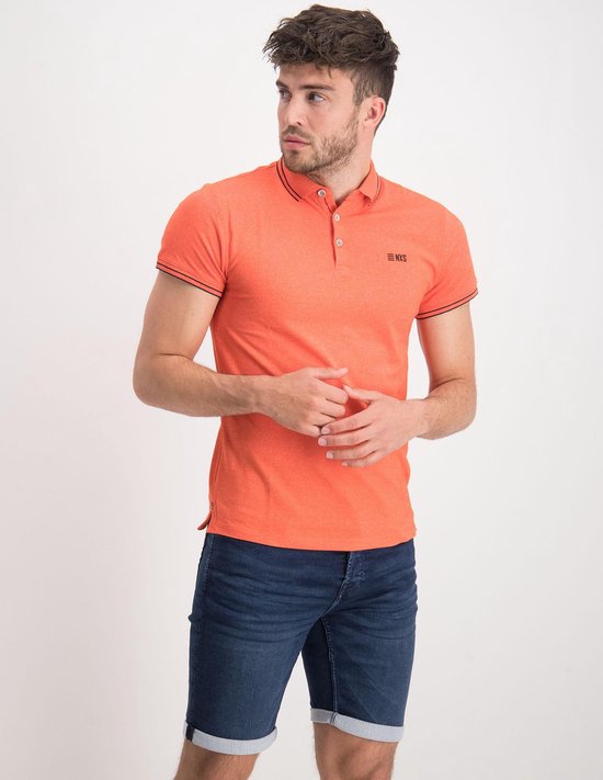 No Excess - Polo Garment Dye Oranje - Modern-fit - Heren Poloshirt Maat M