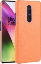 OnePlus 8 Hoesje - Mobigear - Croco Serie - Hard Kunststof Backcover - Oranje - Hoesje Geschikt Voor OnePlus 8