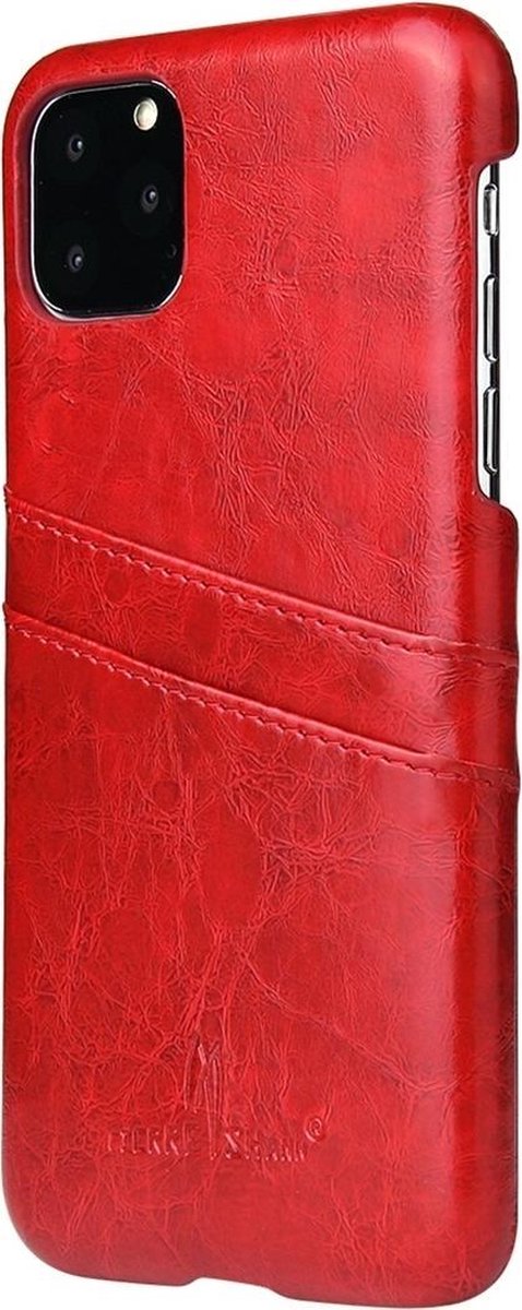 Fierre Shann Premium Card Telefoonhoesje geschikt voor Apple iPhone 11 Hoesje Echt Leer Backcover + Kaarthouder - Rood