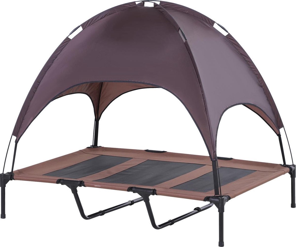 Honden Ligbed met zonnedak - Grote Hondenbed Stretcher met UV Canopy - Hondenstretcher met zonnetent - XXL - 110x68cm - Koffie