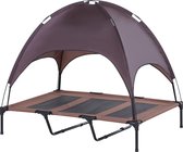 Chaise longue pour chien avec toit ouvrant - Grande civière pour lit de chien avec auvent UV - Civière pour chien avec tente de soleil - XXL - 110x68cm - Café
