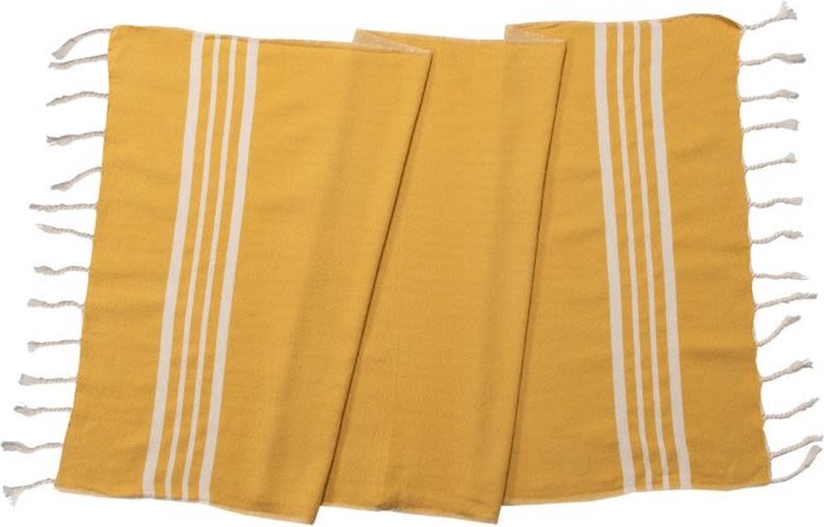 Lalay Kleine Hamamdoek Krem Sultan Mustard Yellow 100x50cm - geel - 100 - 50 - dunne katoenen handdoek - sneldrogende saunahanddoek (niet geschikt als lendendoek)