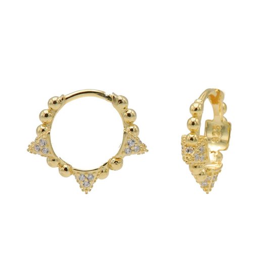 Karma - Oorbellen - oorringen Dames Oorbellen - 925 sterling Zilver - 14 Gouden plating - Goudkleurig - 13 MM