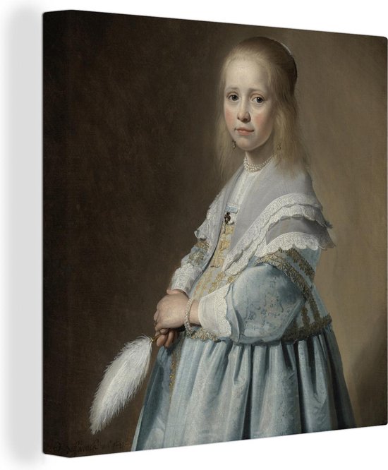 Canvas Schilderij Portret van een meisje in het blauw - Johannes Cornelisz Verspronck - 90x90 cm - Wanddecoratie