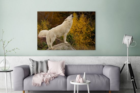 Loup hurlant à Toronto 120x80 cm - Tirage photo sur toile (Décoration murale salon / chambre) / Peintures sur toile animaux sauvages