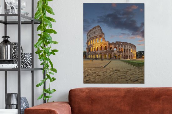 Colisée illuminé à Rome 60x80 cm - Tirage photo sur toile (Décoration murale salon / chambre) / Villes européennes Peintures sur toile