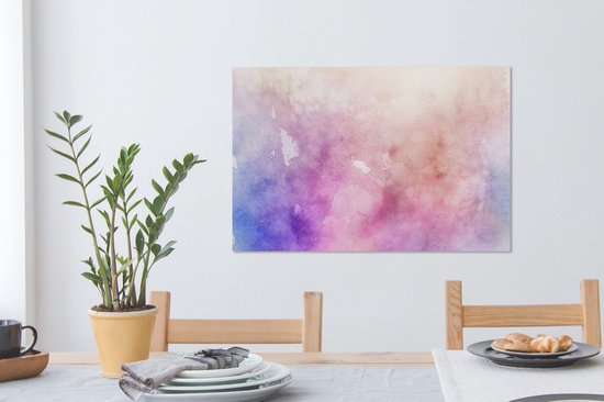Canvas Schilderij Waterverf - Roze - Blauw - Tint - 60x40 cm - Wanddecoratie