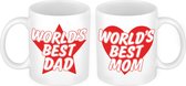 Worlds Best Mom en Dad mok rood - Cadeau beker set voor Papa en Mama - Moederdag en Vaderdag cadeautje