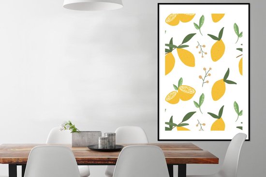 Photo encadrée - Citrons abstraits sur fond blanc Cadre photo noir avec passe-partout blanc 80x120 80x120 cm - Affiche encadrée (Décoration murale salon / chambre)