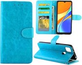 Voor Geschikt voor Xiaomi Redmi 9C Crazy Horse Textuur Lederen Horizontale Flip Beschermhoes met Houder & Kaartsleuven & Portemonnee & Fotolijst (babyblauw)