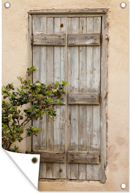Tuindecoratie Close-up van een traditionele deuropening in Chania - 40x60 cm - Tuinposter - Tuindoek - Buitenposter