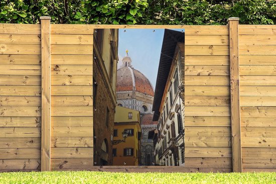 Rue colorée et le Dom de Florence en Italie Affiche de jardin 120x180 cm - Toile de jardin / Toile d'extérieur / Peintures d'extérieur (décoration de jardin) XXL / Groot format!