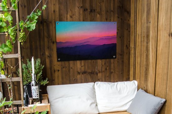 Affiche de jardin Brume colorée sur les montagnes Toile lâche 90x60 cm - Toile de jardin / Toile d'extérieur / Peintures pour l'extérieur (décoration de jardin)