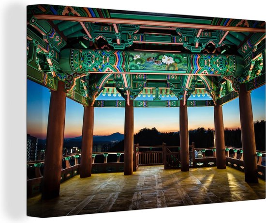 Canvas Schilderij Het stadsbeeld vanaf een Aziatische tempel in Ulsan - 180x120 cm - Wanddecoratie XXL
