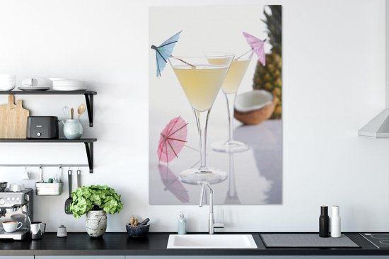 Deux pina coladas avec une toile de parasol bleu et rose 90x140 cm - Tirage photo sur toile (Décoration murale salon / chambre)