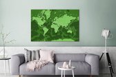 Canvas Wereldkaart - 180x120 - Wanddecoratie Wereldkaart - Stoer - Groen