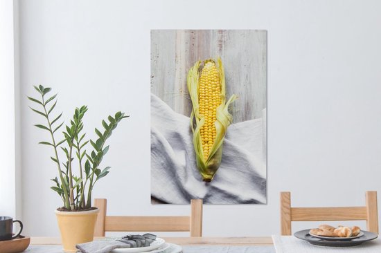 Maïs frais et bio avec un torchon de cuisine Toile 40x60 cm - Tirage photo sur toile (Décoration murale salon / chambre)