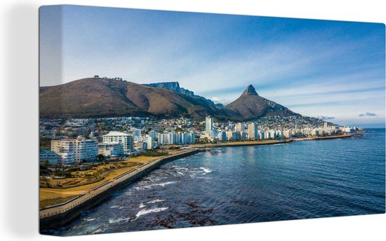 Luchtfoto van de kustlijn van Kaapstad in Zuid-Afrika Canvas 160x80 cm - Foto print op Canvas schilderij (Wanddecoratie woonkamer / slaapkamer)