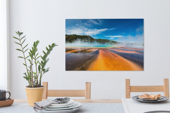 Une route jaune menant au geyser dans le parc national de Yellowstone toile 90x60 cm - Tirage photo sur toile (Décoration murale salon / chambre)
