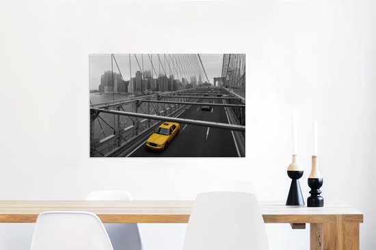 Canvas Schilderij Zwart-wit foto van een weg in het Noord-Amerikaanse New York - 60x40 cm - Wanddecoratie