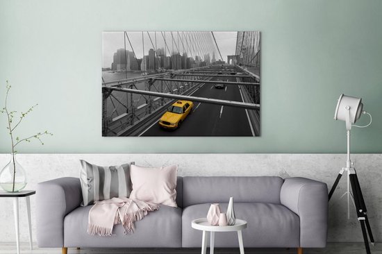 Canvas Schilderij Zwart-wit foto van een weg in het Noord-Amerikaanse New York - 120x80 cm - Wanddecoratie