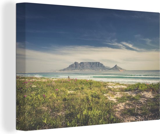 Canvas schilderij 180x120 cm - Wanddecoratie Mooie wolken boven de zee en de Tafelberg in Zuid-Afrika - Muurdecoratie woonkamer - Slaapkamer decoratie - Kamer accessoires - Schilderijen