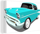 Canvas Schilderij Illustratie van een Amerikaanse auto in het blauw - 30x20 cm - Wanddecoratie