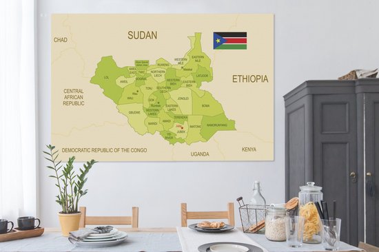 Une illustration d'une carte verte du Soudan du Sud 180x120 cm - Tirage photo sur toile (Décoration murale salon / chambre) XXL / Groot format!