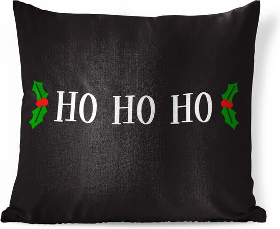 Sierkussens - Kussen - Kerst quote Ho ho ho tegen een zwarte achtergrond - 45x45 cm - Kussen van katoen