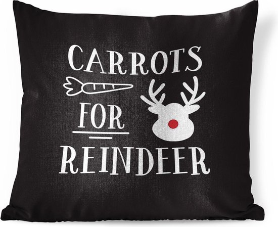 Sierkussens - Kussen - Quote Carrots for Reindeer muurdecoratie kerst zwart - 60x60 cm - Kussen van katoen