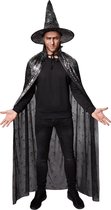 dressforfun - Unisex volwassenen set hoed en cape spinnenweb 120 cm - verkleedkleding kostuum halloween verkleden feestkleding carnavalskleding carnaval feestkledij partykleding -