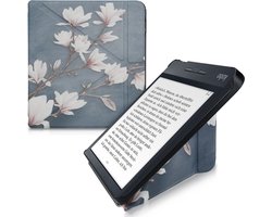kwmobile e-reader hoesje geschikt voor Kobo Libra H2O hoes - Ereader flip case met standaard - E reader cover van kunstleer - In taupe / wit / blauwgrijs
