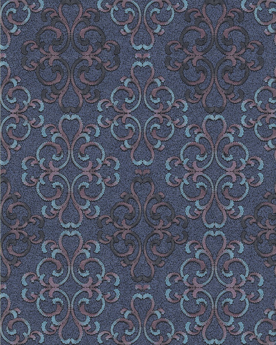 Barok behang EDEM 85037BR32 behang gestructureerd in barok stijl glanzend blauw turkooisblauw paars zwart 5,33 m2