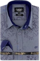 Heren Overhemd - Slim Fit - Baroque Motif - Grijs - Maat S