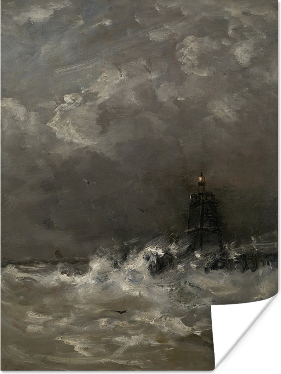 Poster Vuurtoren in de branding - Schilderij van Hendrik Willem Mesdag - 30x40 cm - PosterMonkey