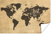 Wanddecoratie - Wereldkaart - Just Go - Vintage - 60x40 cm - Poster