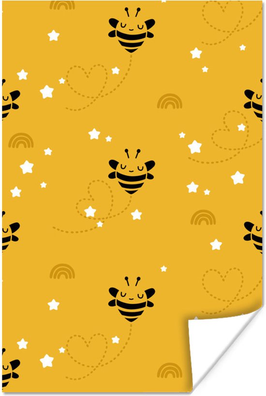 Patron enfant avec abeilles sur fond jaune 120x180 cm XXL / Groot format!