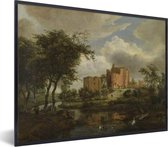 Fotolijst incl. Poster - De ruïne van kasteel Brederode - schilderij van Meindert Hobbema - 80x60 cm - Posterlijst
