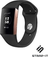 Siliconen Smartwatch bandje - Geschikt voor  Fitbit Charge 4 sportband - zwart - Maat: L - Strap-it Horlogeband / Polsband / Armband