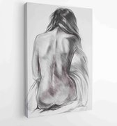 Back of a woman. Pencil training sketch on white paper - Moderne schilderijen - Vertical - 610031942 - 40-30 Vertical