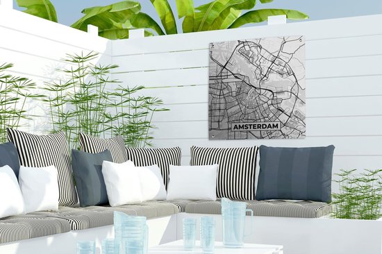Posters de jardin Carte - Amsterdam - Zwart - Wit - 50x50 cm